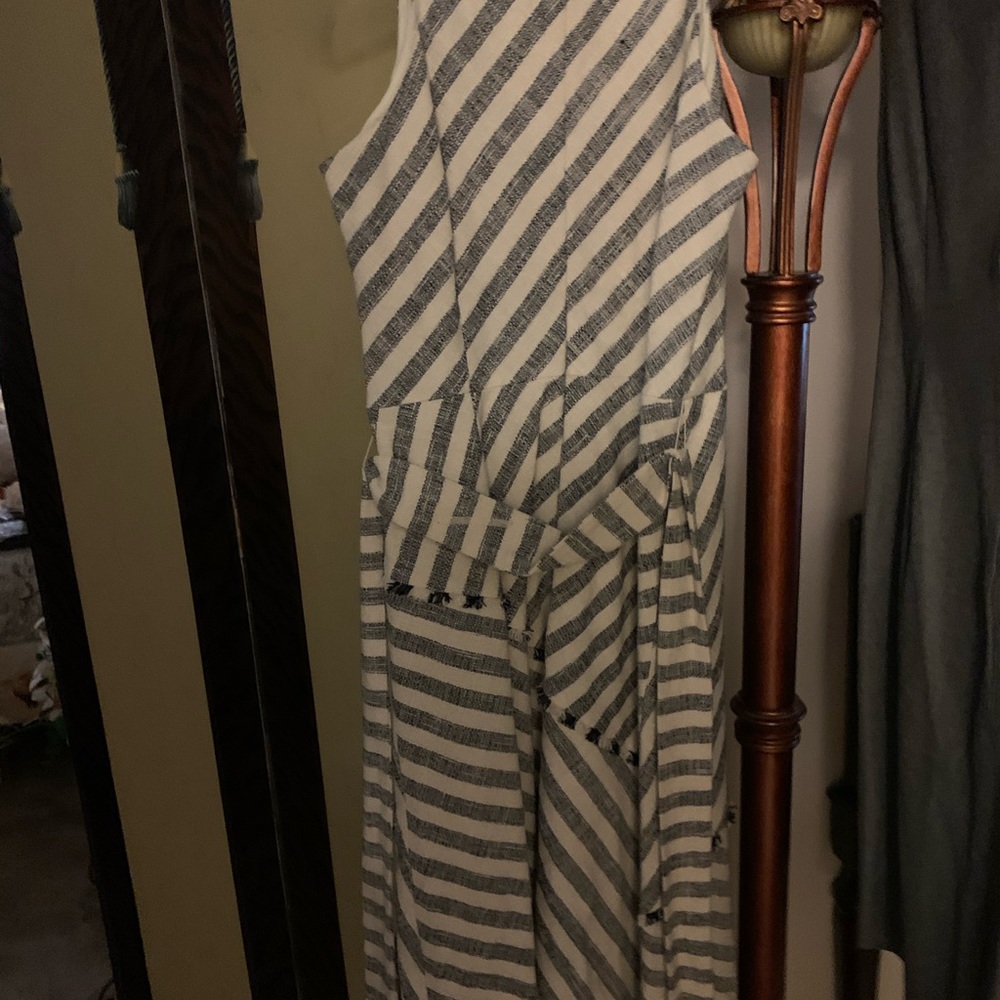 Reduced Grey & White Linen Stripe Dress